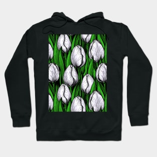 White tulips with green leaves Hoodie
